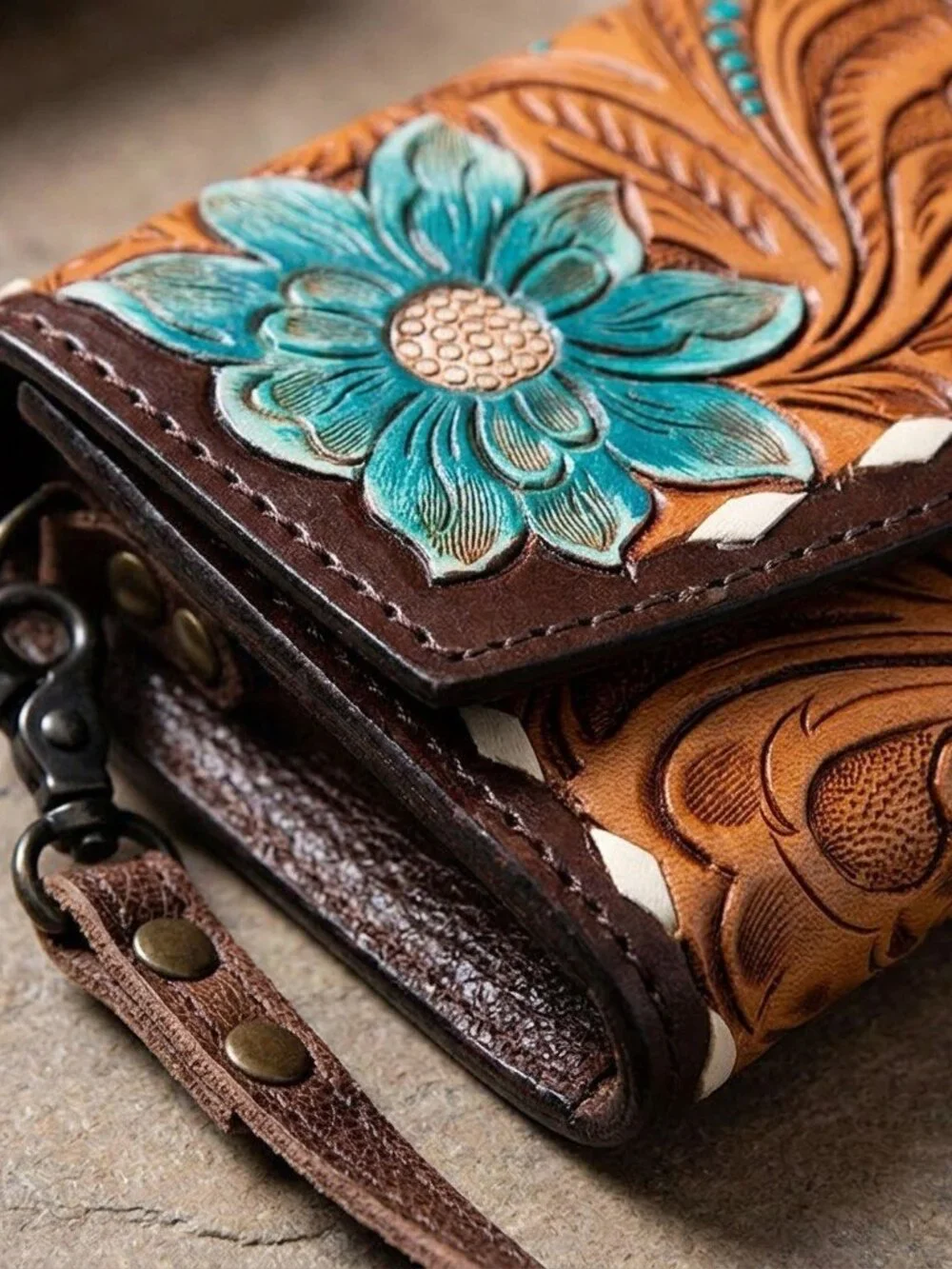 American Darling Tooled Teal/Turquoise Floral Crossbody Wallet